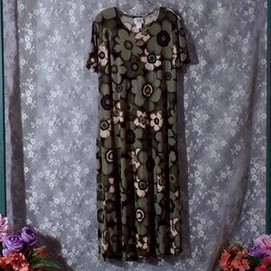 Vintage 90s Dress 1990s Green Floral Maxi Earthy Whimsigoth Boho Hippie Size XL